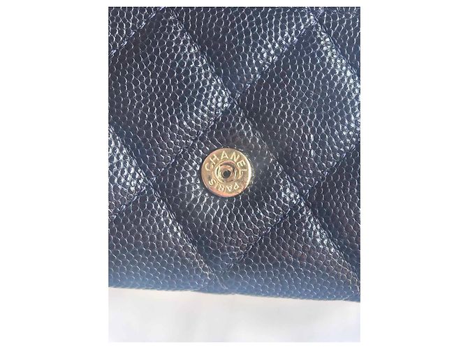 Chanel Tarjetero de piel caviar acolchado - Navy Azul oscuro - vista 11