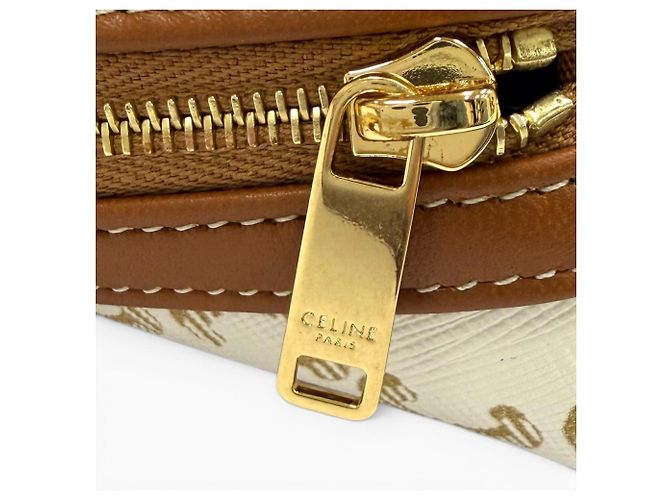 Céline Clutch Celine Triomphe Canvas Castaño Blanco roto - vista 11