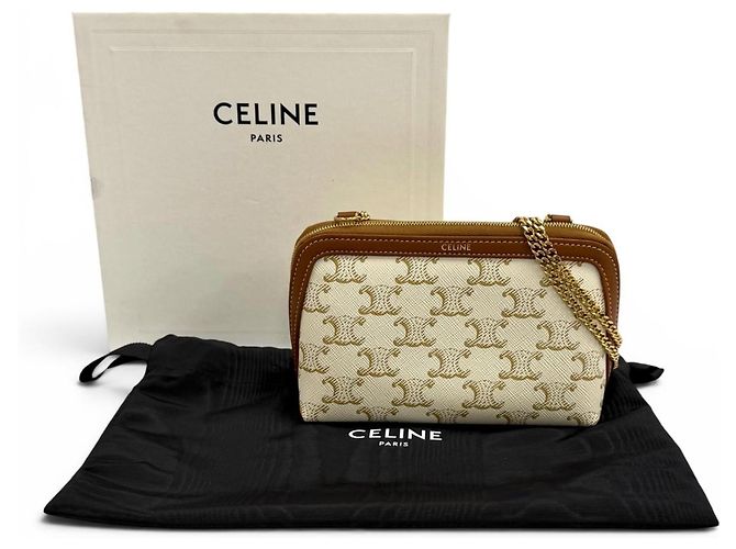 Céline Clutch Celine Triomphe Canvas Castaño Blanco roto - vista 2
