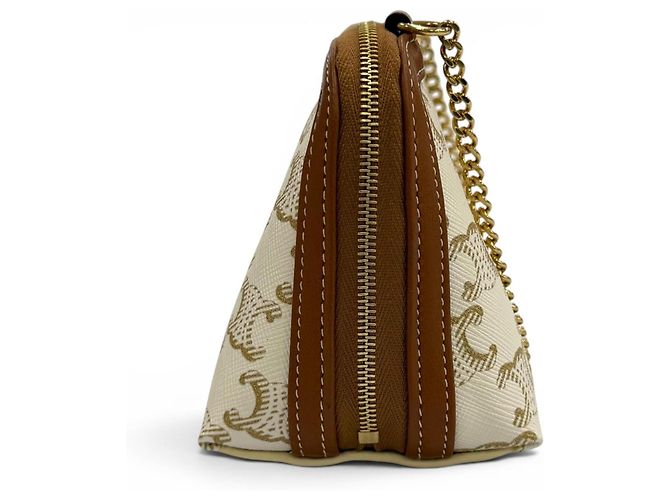 Céline Clutch Celine Triomphe Canvas Castaño Blanco roto - vista 5