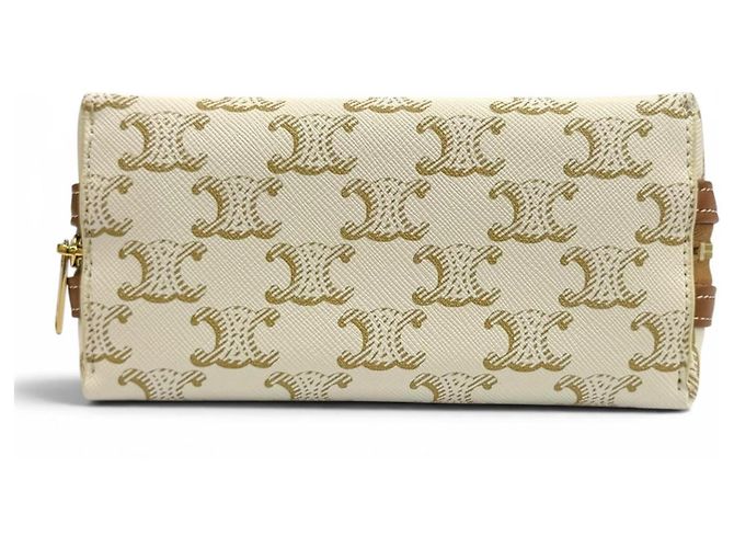 Céline Clutch Celine Triomphe Canvas Castaño Blanco roto - vista 6
