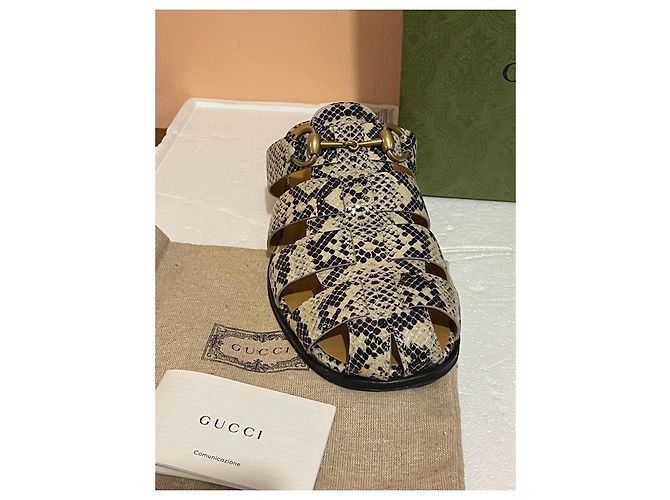Sandálias Gucci couro efeito pitão Impressão em python Gold hardware - vista 4