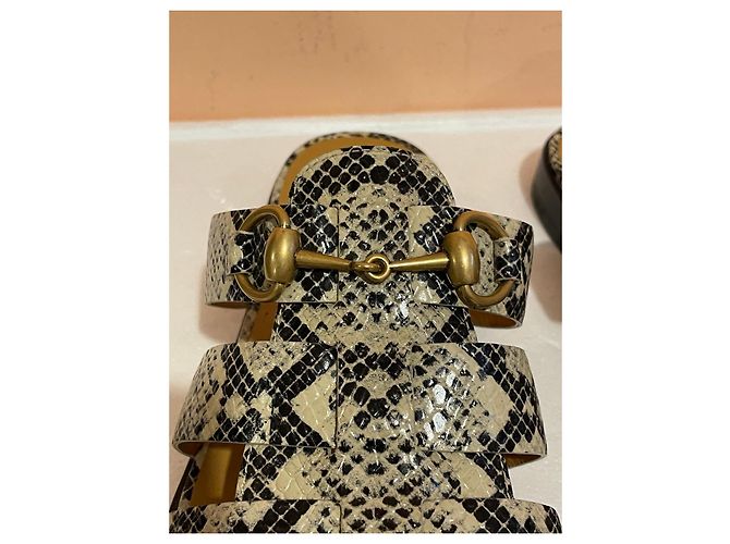 Sandálias Gucci couro efeito pitão Impressão em python Gold hardware - vista 10