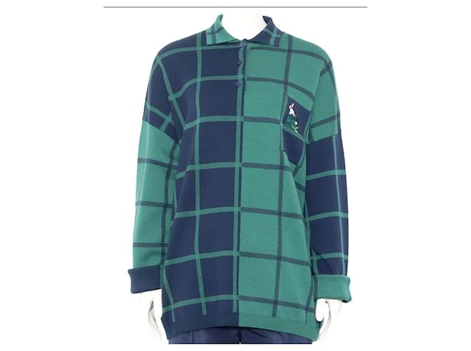 Loewe x Suna Fujita Karomuster Wollpullover Grün Dunkelblau - Ansicht 2