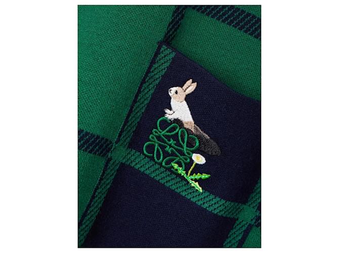 Loewe x Suna Fujita Karomuster Wollpullover Grün Dunkelblau - Ansicht 3