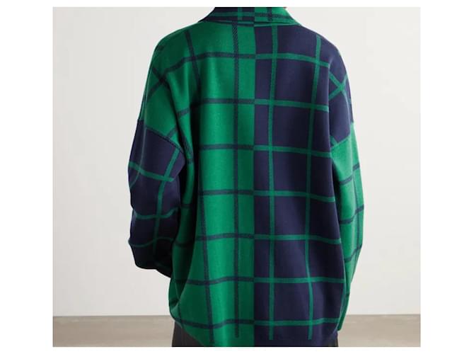 Loewe x Suna Fujita Karomuster Wollpullover Grün Dunkelblau - Ansicht 4