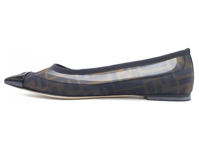 Fendi Colibri flache Schuhe aus FF-Mesh und Leder Braun Schwarz - Ansicht 2
