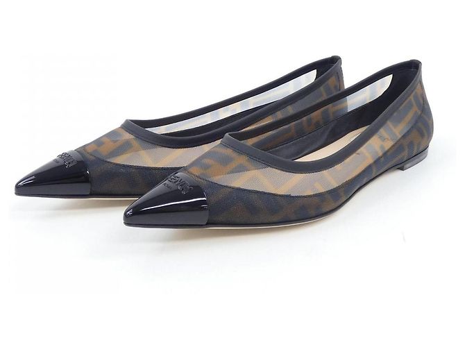Fendi Colibri flache Schuhe aus FF-Mesh und Leder Braun Schwarz - Ansicht 3