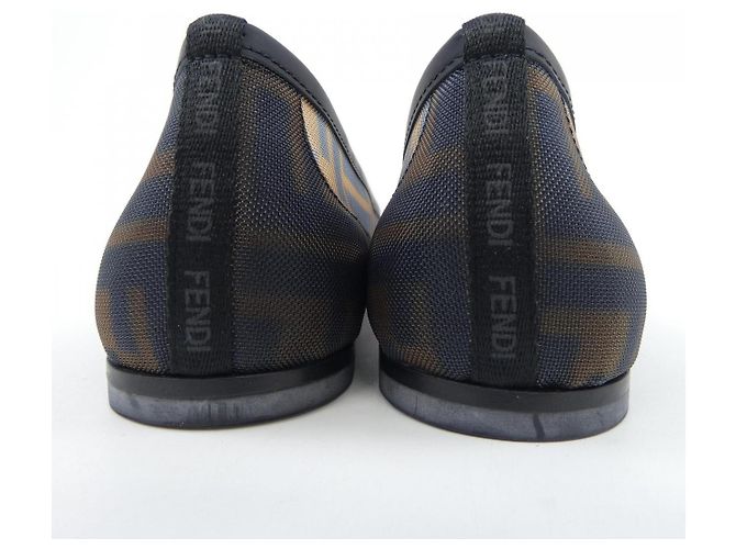 Fendi Colibri flache Schuhe aus FF-Mesh und Leder Braun Schwarz - Ansicht 5