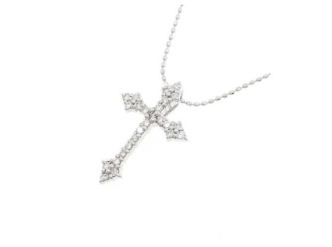 Autre Marque Collana con Croce in Diamanti in Oro Bianco Au750 Argento - vista 3