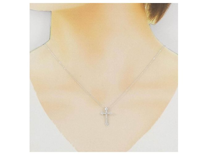 Autre Marque Collana con Croce in Diamanti in Oro Bianco Au750 Argento - vista 6