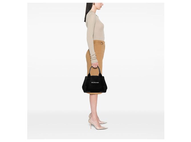 Tote Balenciaga Black Canvas Navy Cabas Tote S Nero - vista 7