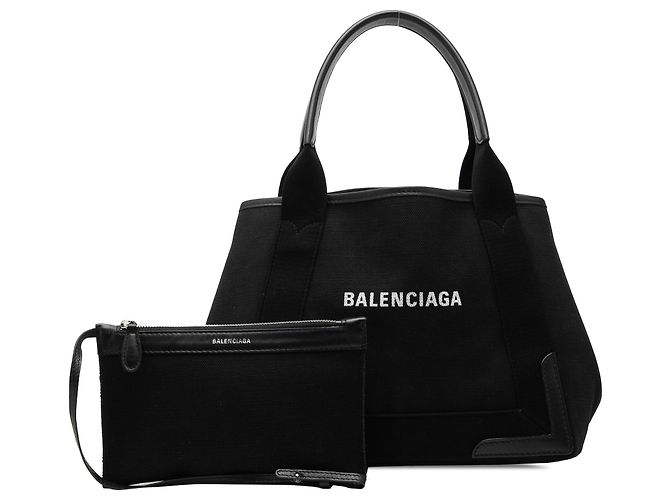 Tote Balenciaga Black Canvas Navy Cabas Tote S Nero - vista 8