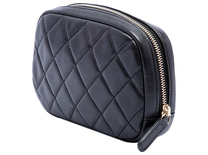Pochette per trucchi Curvy in agnello trapuntato CC nero Chanel - vista 2