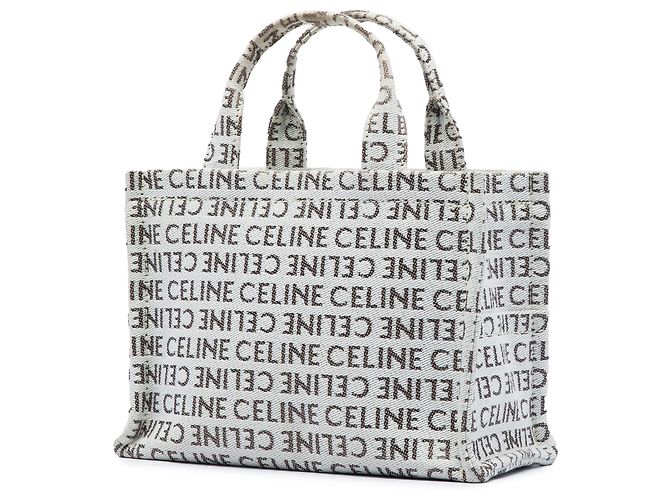 Céline Celine Thais Canvas Tote mit durchgehendem Logo-Print in Weiß Small Cuir Triomphe - Ansicht 2