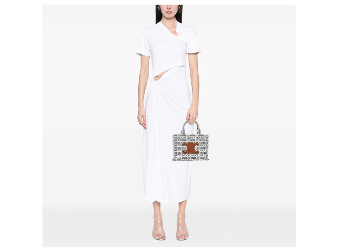 Céline Celine Thais Canvas Tote mit durchgehendem Logo-Print in Weiß Small Cuir Triomphe - Ansicht 6