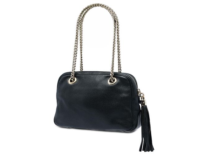 Borsa a Spalla Gucci Black Leather Soho Chain Zip Nero - vista 2