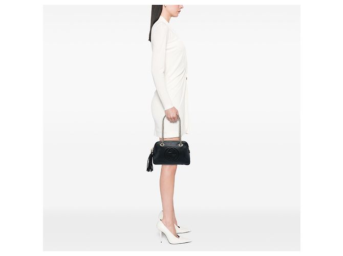 Borsa a Spalla Gucci Black Leather Soho Chain Zip Nero - vista 5