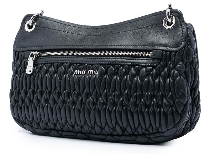 Miu Miu Borsa a tracolla con patta in nappa matelassé nero con cristalli - vista 2