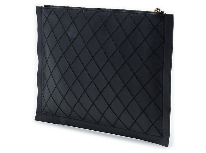 Pochette con zip in pelle di vitello trapuntata nera Large di Chanel Nero - vista 2