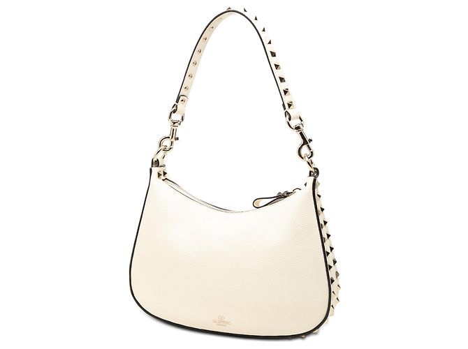 Valentino Borsa Hobo in pelle di vitello granulata bianca Rockstud Bianco Crudo - vista 2