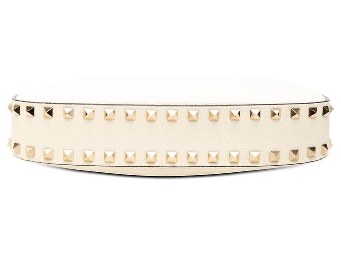 Valentino Borsa Hobo in pelle di vitello granulata bianca Rockstud Bianco Crudo - vista 3