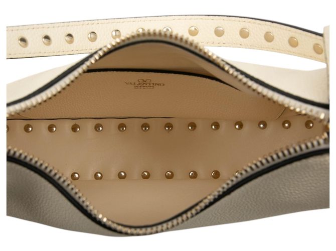 Valentino Borsa Hobo in pelle di vitello granulata bianca Rockstud Bianco Crudo - vista 4