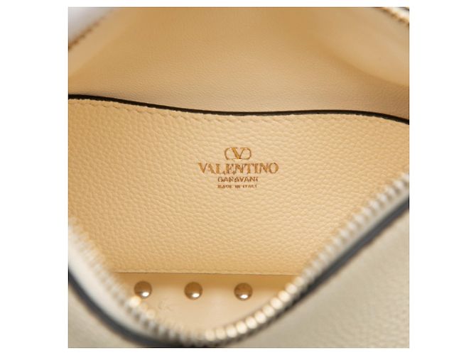 Valentino Borsa Hobo in pelle di vitello granulata bianca Rockstud Bianco Crudo - vista 5
