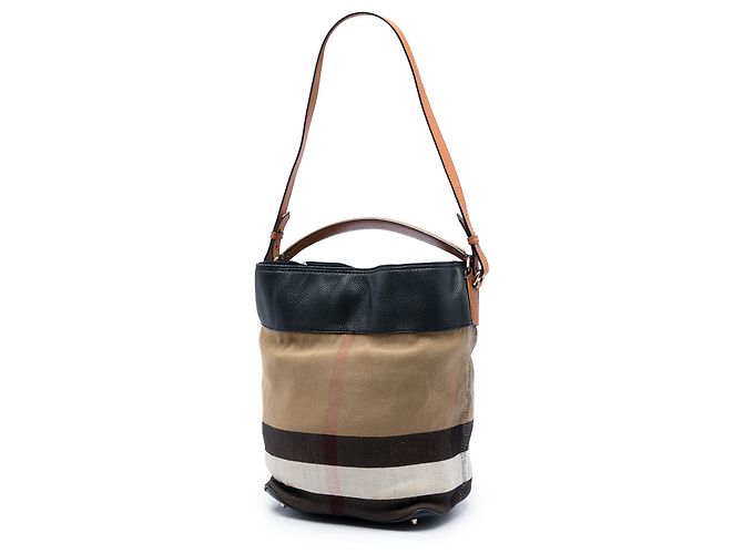 Burberry Brown Medium Mega Check Canvas and Grained Calfskin Ashby Tassel Bucket Bag Light brown - view 2