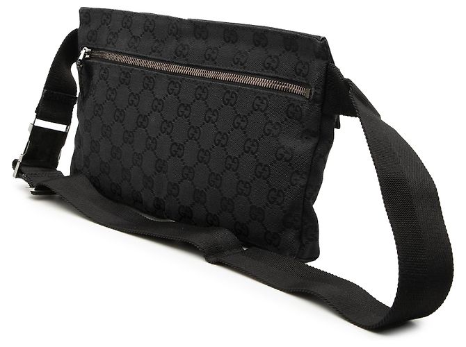 Gucci Gürteltasche aus schwarzem GG-Canvas mit Doppelformat - Ansicht 2