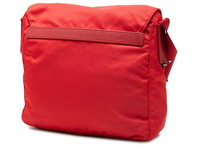 Borsa Messenger Prada Red Saffiano Trimmed Tessuto Zip Buckle Rosso - vista 2