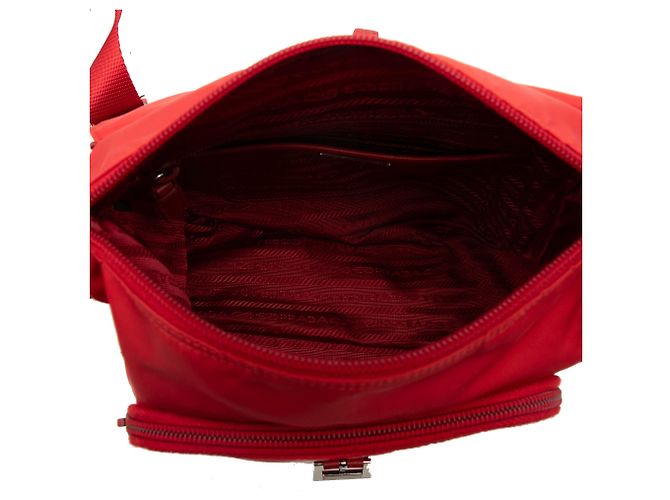 Borsa Messenger Prada Red Saffiano Trimmed Tessuto Zip Buckle Rosso - vista 4