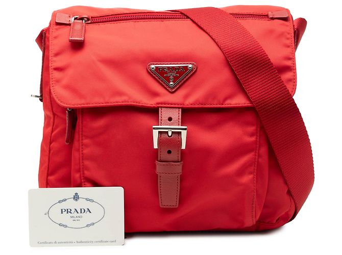 Borsa Messenger Prada Red Saffiano Trimmed Tessuto Zip Buckle Rosso - vista 7