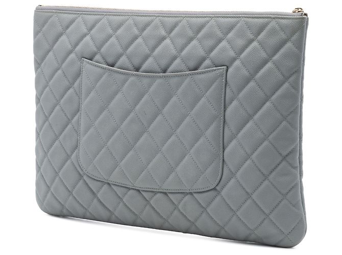 Clutch Chanel Gray Large Quilted Caviar O Case Marrone - vista 2