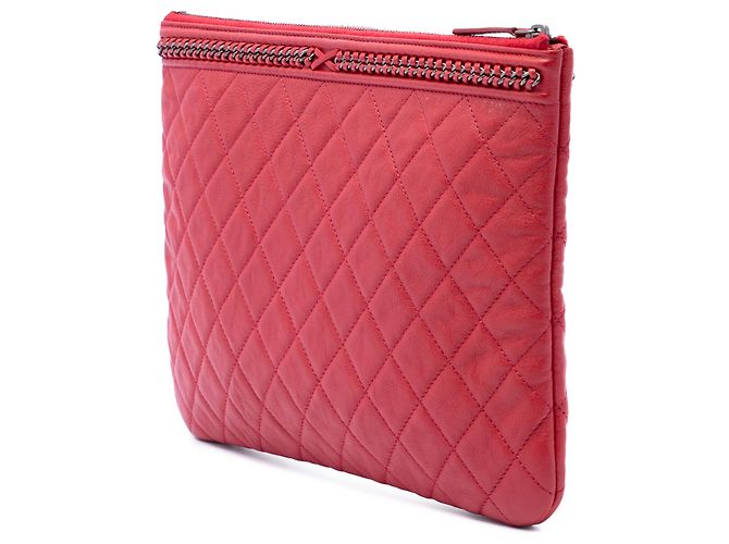 Clutch Chanel Red Medium Quilted Lambskin Chain Boy O Case Rosso - vista 2