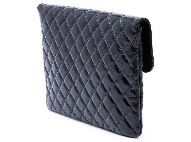 Clutch Chanel Black CC Quilted Patent Flap Nero - vista 2