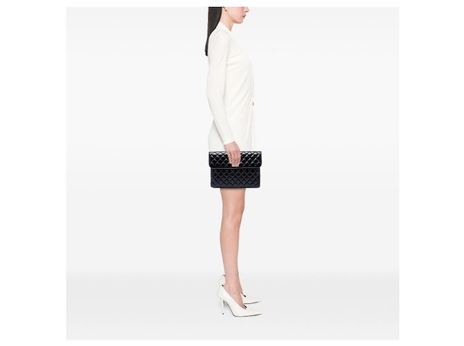 Clutch Chanel Black CC Quilted Patent Flap Nero - vista 6