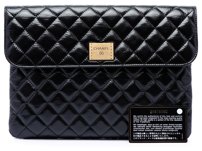 Clutch Chanel Black CC Quilted Patent Flap Nero - vista 7