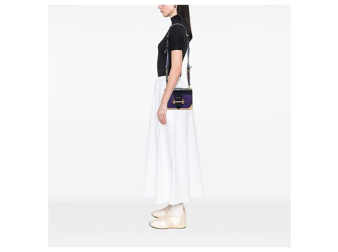 Borsa a tracolla Prada Purple Saffiano Trimmed City Calf Cahier Porpora - vista 6
