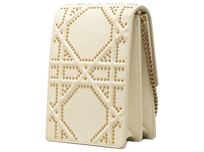 Dior Borsa a tracolla verticale Diorama in agnello bianco borchiato Weiß Roh - Ansicht 2