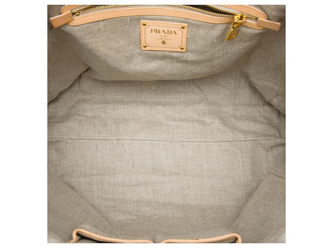 Tote Shopping Prada Beige in Raffia Lino con Frange - vista 4
