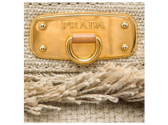 Tote Shopping Prada Beige in Raffia Lino con Frange - vista 5