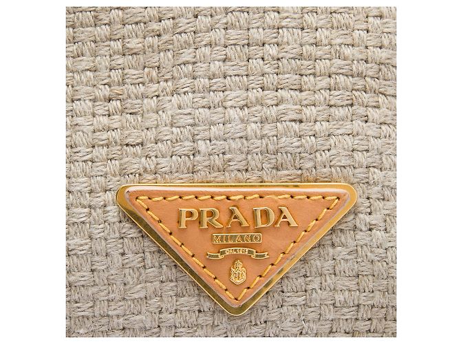 Tote Shopping Prada Beige in Raffia Lino con Frange - vista 6