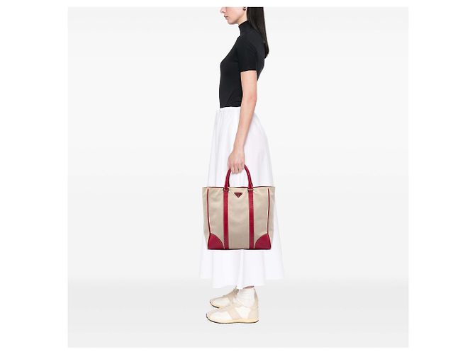 Prada Beige Saffiano Trimmed Canvas Tote - Ansicht 6