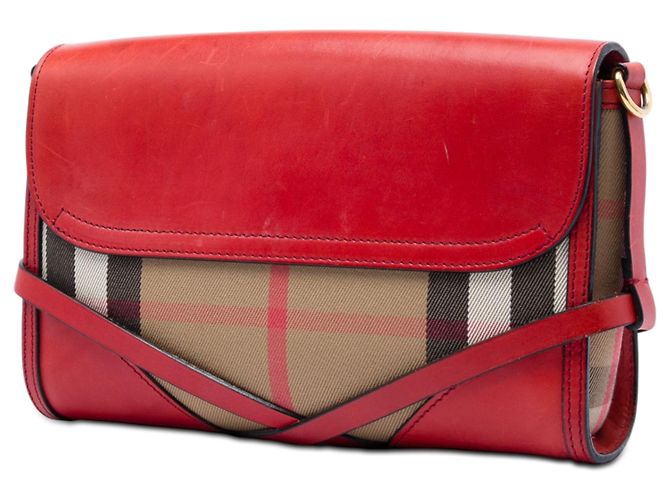 Borsa a tracolla Abbott in pelle rossa e tela House Check di Burberry Marrone chiaro - vista 2