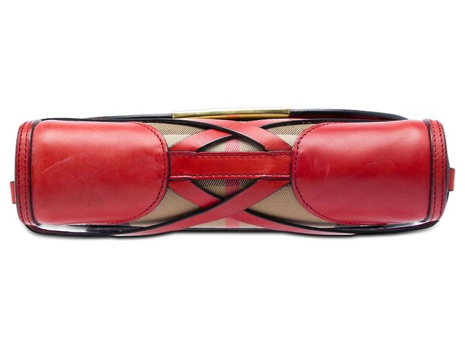 Borsa a tracolla Abbott in pelle rossa e tela House Check di Burberry Marrone chiaro - vista 3