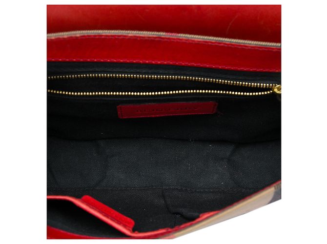 Borsa a tracolla Abbott in pelle rossa e tela House Check di Burberry Marrone chiaro - vista 4