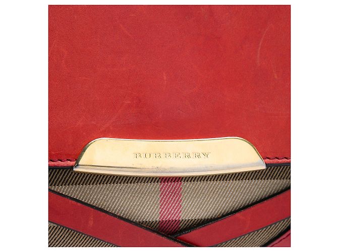 Borsa a tracolla Abbott in pelle rossa e tela House Check di Burberry Marrone chiaro - vista 5