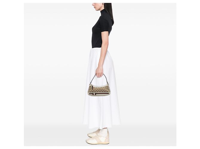 Borsa a Spalla Gucci Beige GG Canvas Web Mayfair - vista 5