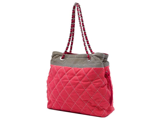 Tote Chanel Red CC Quilted Denim Grosgrain Drawstring Vermelho - vista 2
